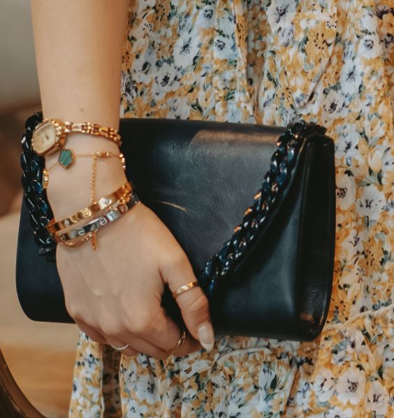 Faux Leather Clutch Handbag with Chain Link