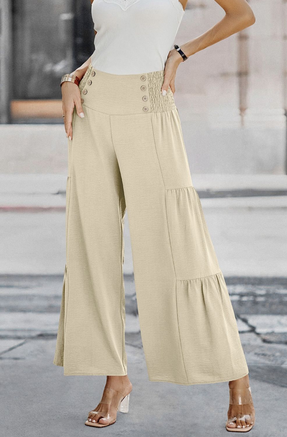 POOLSIDE PALAZZO PANT, Size: SM, Color: BEIGE