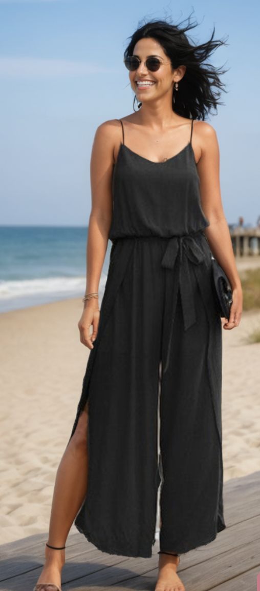 BREEZY LUXE WIDE LEG JUMPSUIT, Size: SM, Color: BLACK