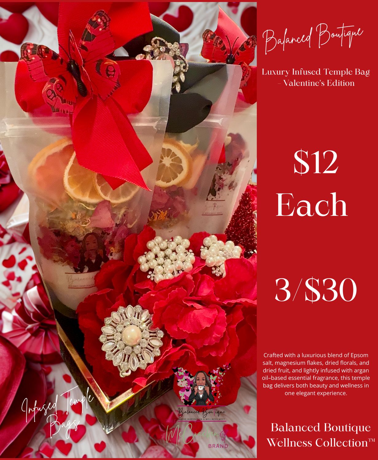 Temple Botanics™ Valentine Infused Bath Soak Bag Calendula • Rose • Argan