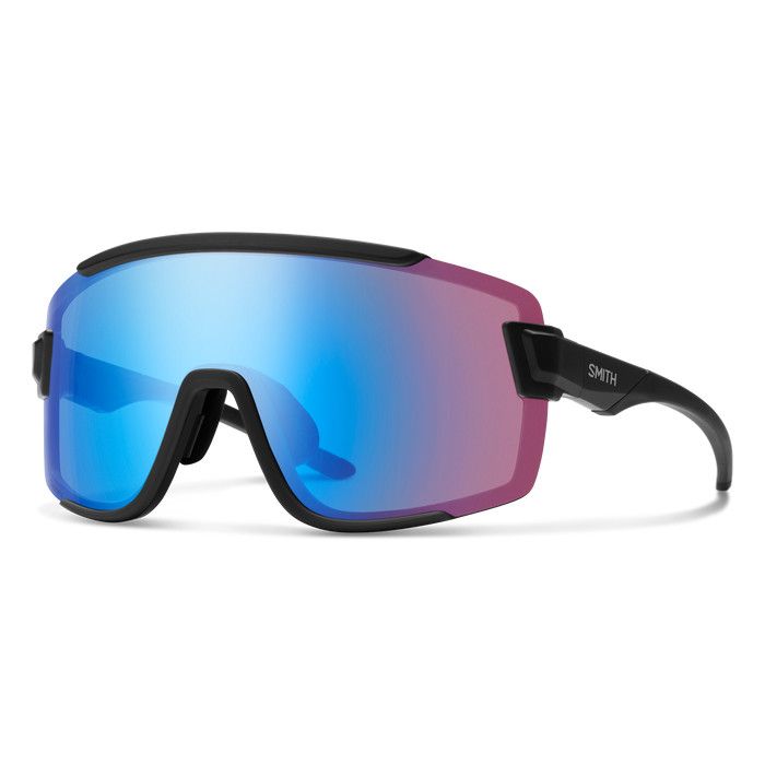 Smith Wildcat, Color: Matte Black/Chroma Pop Low Light Rose Blue Mirror Lens