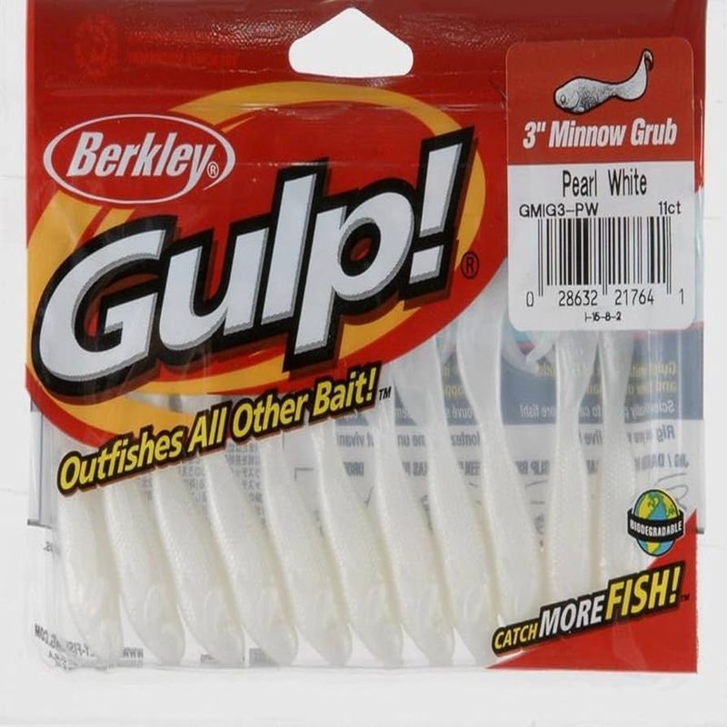 Berkley GMIG3-PW Gulp Minnow Grub, Pearl White, 11pk