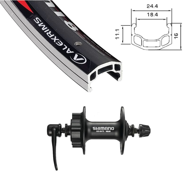 Alexrims Front Wheel DM-18, 700c, Black, Deore 475 Disc 6 Bolt