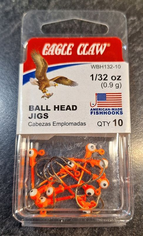 Eagle Claw WBH132-10 Ball Head Jig 1/32oz, 10pk, Orange