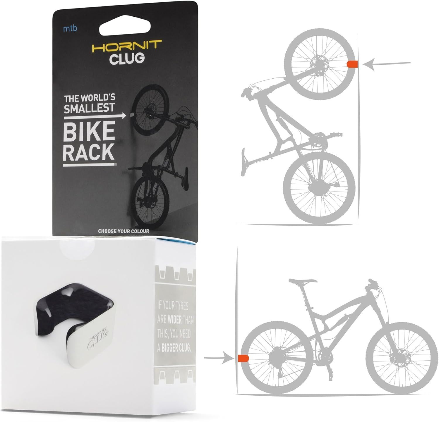 Clug Wall Mount Bicycle Storage Rack, White/Orange, MTB (L)