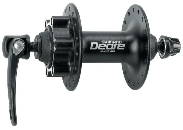 Shimano, Deore HB-M525A, Front disc brake hub, 32H, 6-bolt, 100mm, QR, Black