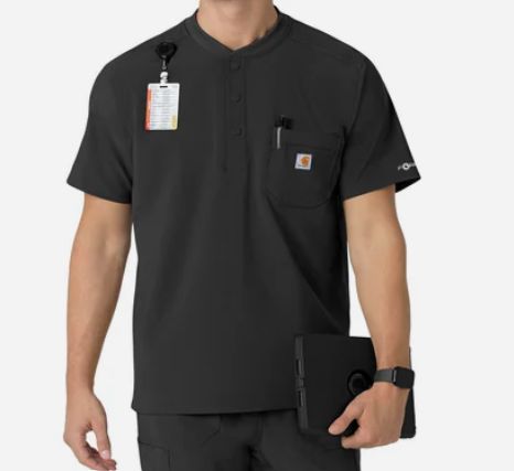 CARHARTT MENS FORCE CROSS-FLEX HENLEY SCRUB TOP-C16310
