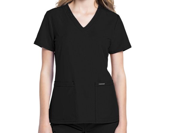 WOMEN'S V-NECK SCRUB TOP 2 PKT- CK953A, Colour: BLACK, Size: XXS