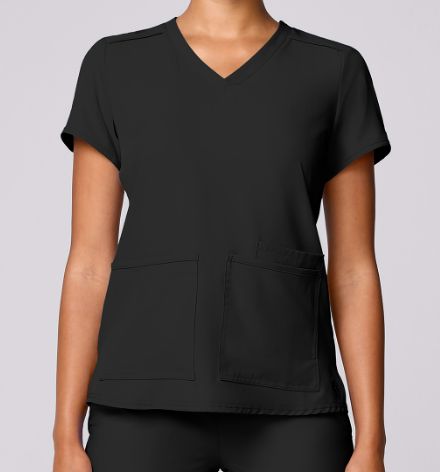 WOMEN'S CURVED SCRUB TOP 3 PKT- MC2411, Colour: BLACK, Size: XXS