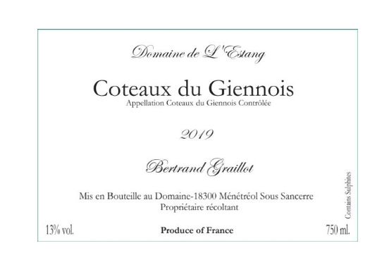Domaine de l’Estang Coteaux du Giennois Blanc 2023, Loire Valley, France