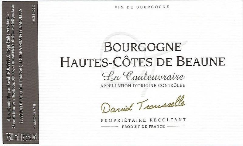 David Trousselle Bourgogne Hautes Côtes de Beaune 'La Couleuvraire' 2023, Burgundy, France