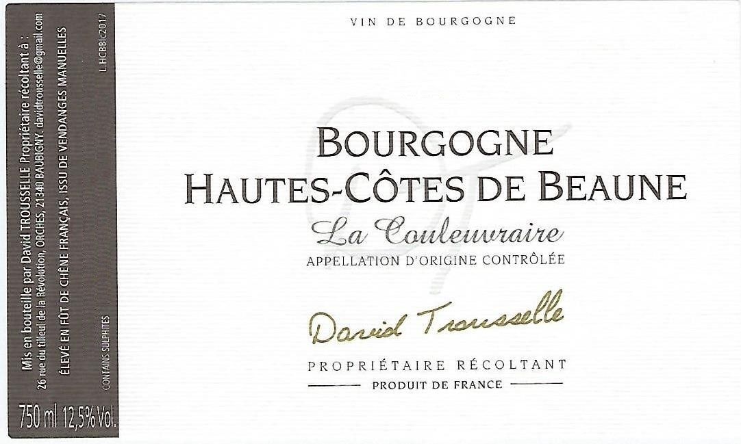 David Trousselle Bourgogne Hautes Côtes de Beaune 'La Couleuvraire' Blanc 2023, Burgundy, France