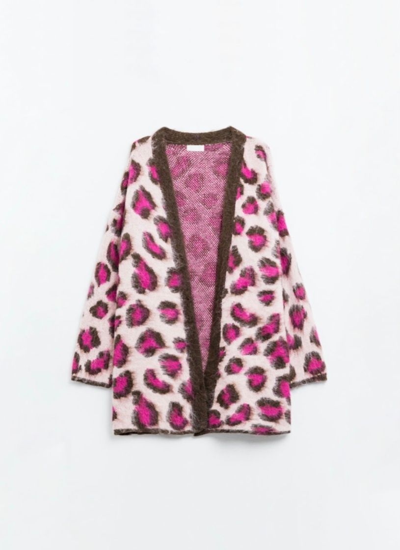 Roze luidpaardprint cardigan, one size