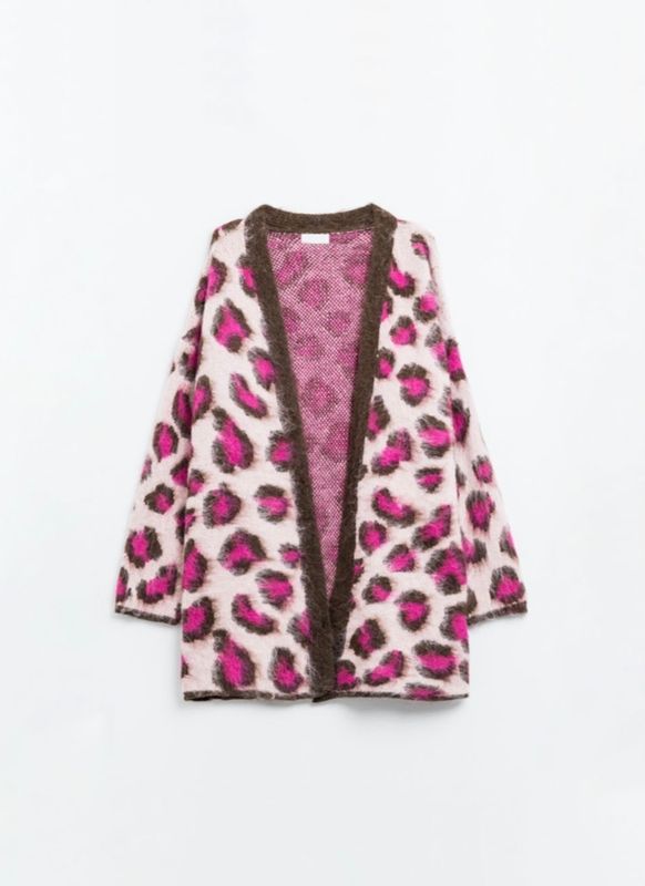 Roze luidpaardprint cardigan, one size