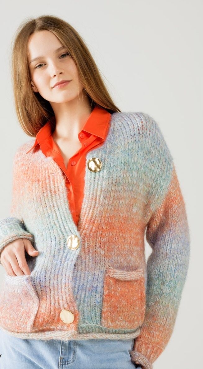 Multicolore cardigan met 3 knopen. One size