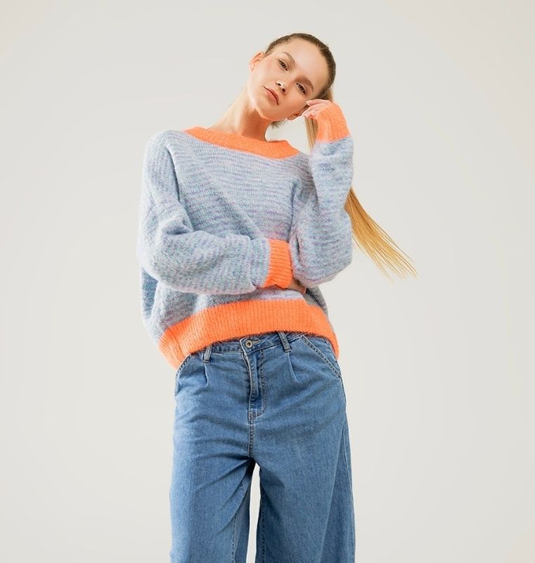 Pepina - Oversize Bleu en oranje trui, One size
