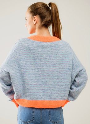 Pepina - Oversize Bleu en oranje trui, One size