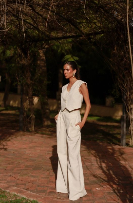 Mouwloze-set gilet en broekin linnen