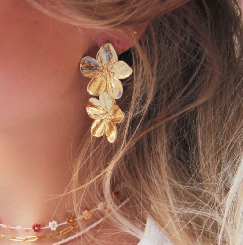 Oorbel met 2 bloemen-goud