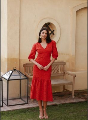 Geperforeerde Bámbola-jurk in rood 