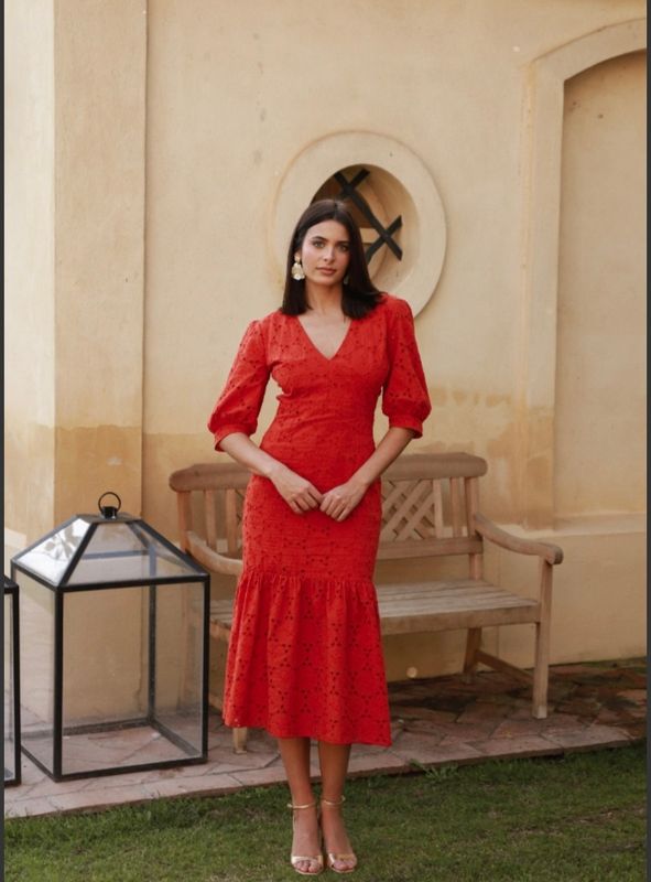 Geperforeerde Bámbola-jurk in rood 