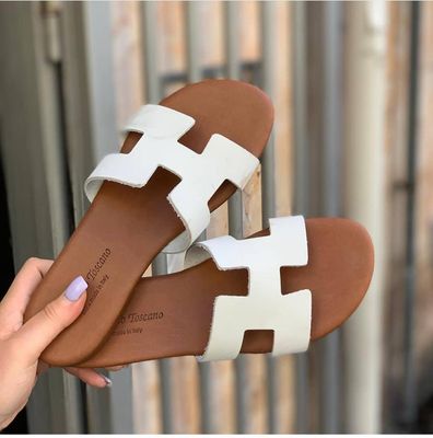 Plat muiltjes-slippers in echt leren voor dames