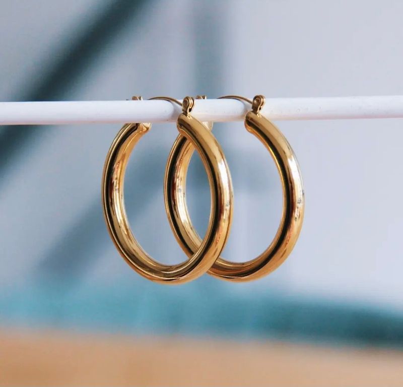 Oorbellen Roestvrijstalen hoepel maxi 40 mm goud