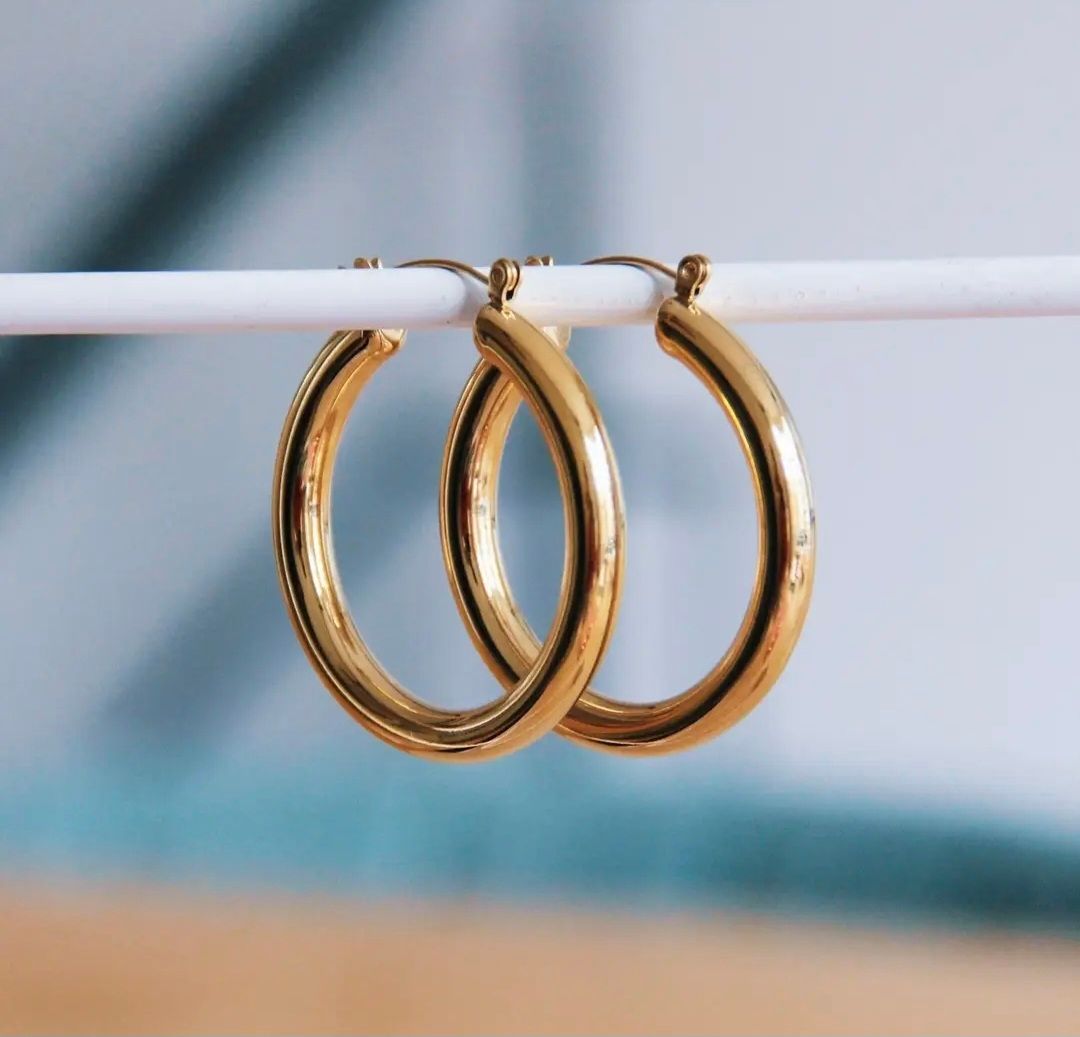 Oorbellen Roestvrijstalen hoepel maxi 40 mm goud