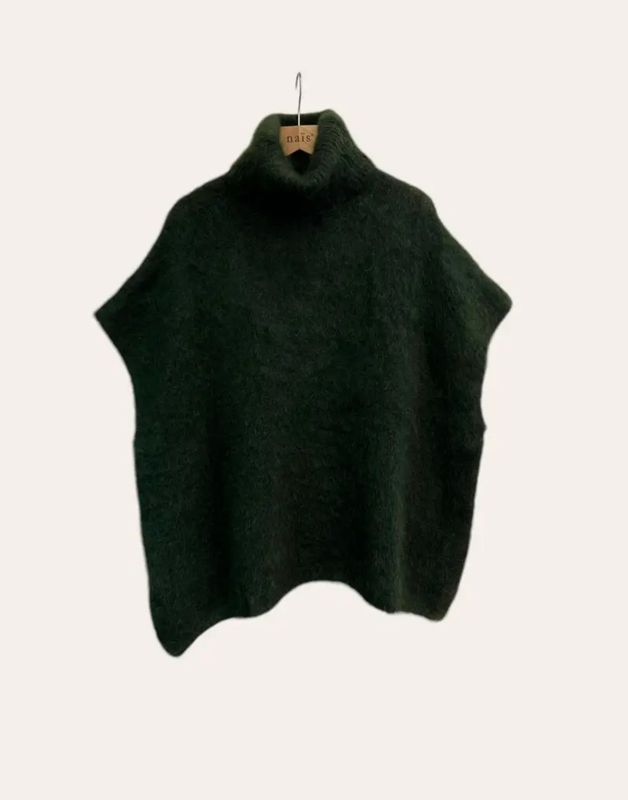 Poncho trui in donkergroen, one size 36-46