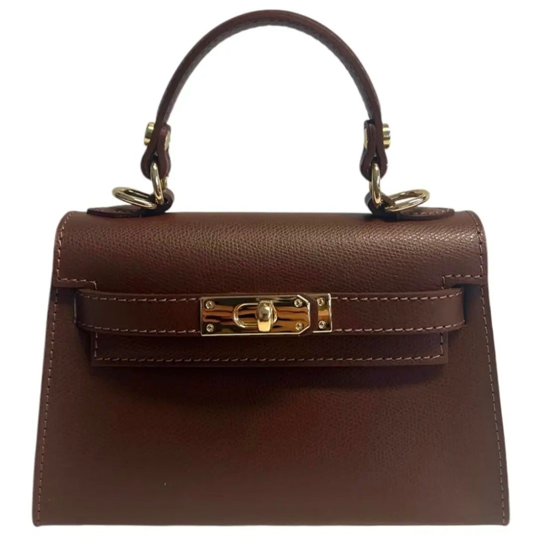Kelly  dameshandtas in echt leer choco kleur