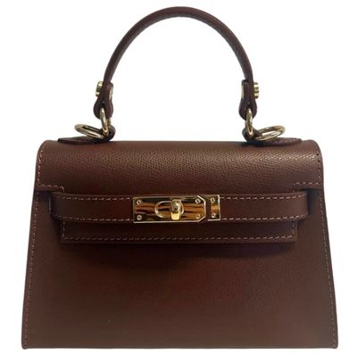 Kelly  dameshandtas in echt leer choco kleur