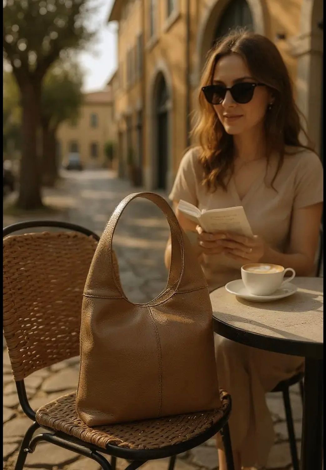 Gina schoudertas in donker taupe