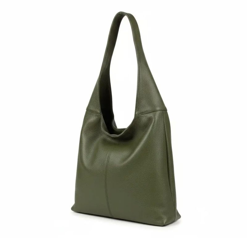 Gina schoudertas in echt leer kaki kleur