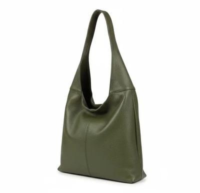 Gina schoudertas in echt leer kaki kleur