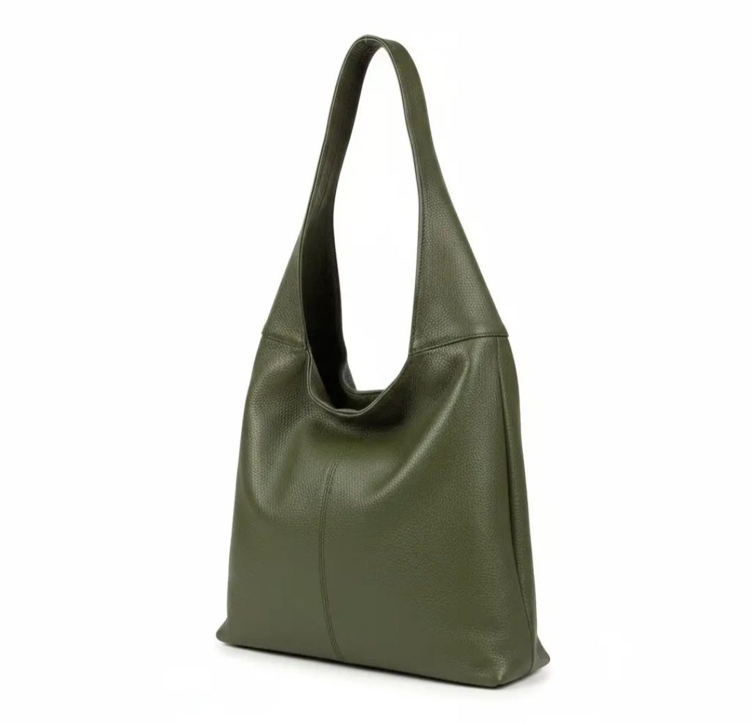 Gina schoudertas in echt leer kaki kleur