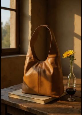 Gina, schoudertas in echt leer, in kameel kleur