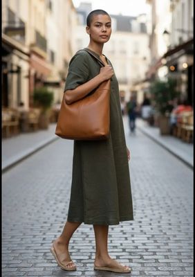 Gina, schoudertas in echt leer, in kameel kleur