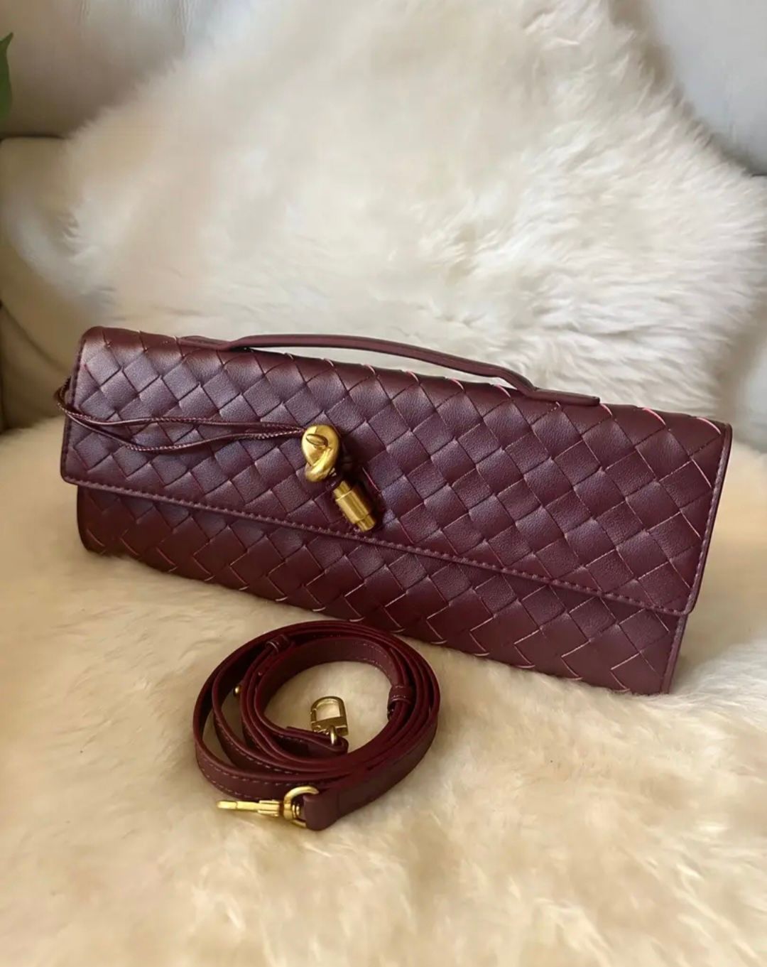 Bordeaux knot clutch-echt leer