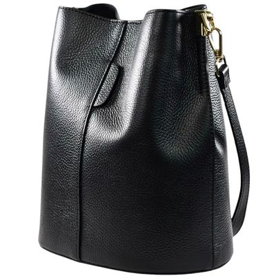 Emmertas in zwart, echt leer