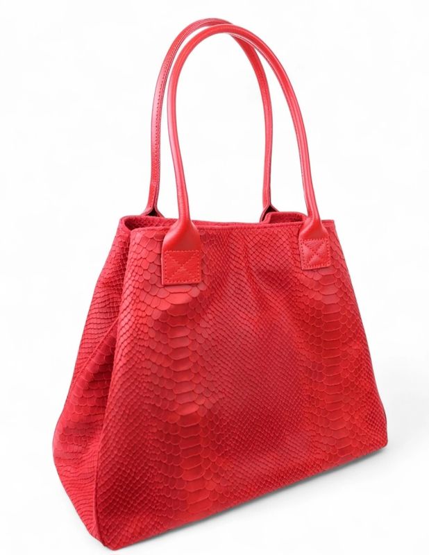 Leren schoudertas-computertas Lola in rood