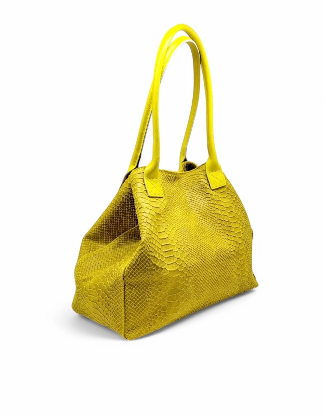 Leren schoudertas-computertas lola in geel