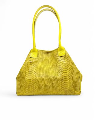 Leren schoudertas-computertas lola in geel