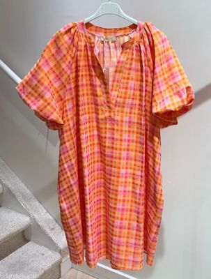 Roze-Oranje Geruite Zomerjurk-Luchtige Casual Jurk-one size