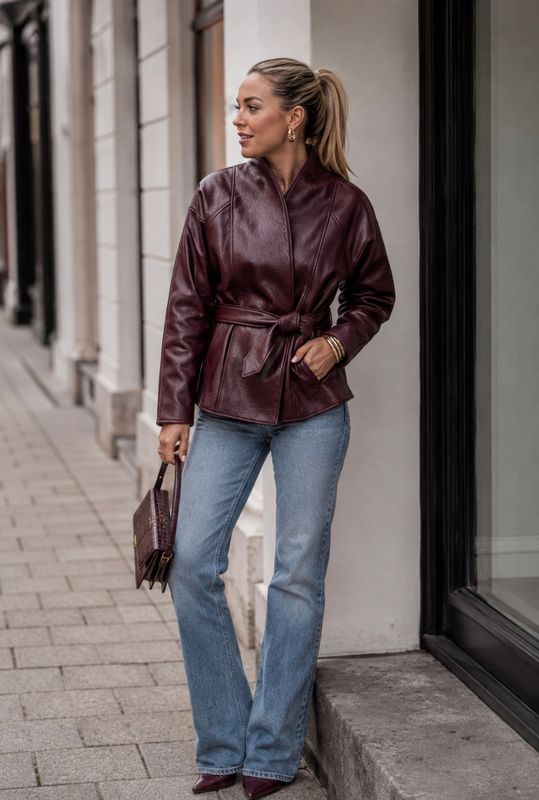 Lisa - Bordeaux Leather Look Jacket 