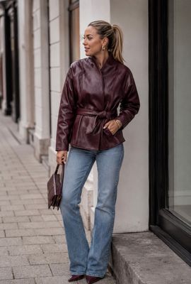 Lisa - Bordeaux Leather Look Jacket 