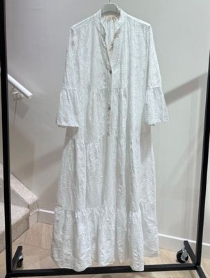 Witte Katoenen Boho Maxi Jurk met Broderie - Elegante Zomerjurk-One size 36-44