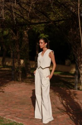 Tweedelige-set gilet en broek in linnen