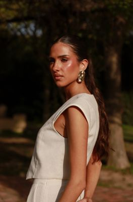 Tweedelige-set gilet en broek in linnen