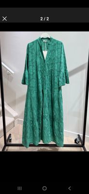 Groene Katoenen Boho Maxi Jurk - Broderie Jurk-One size 36-44