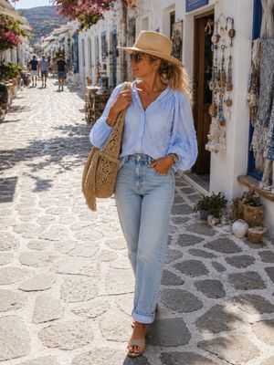 lichtblauwe blouse met knoopsluiting - one size 36-44